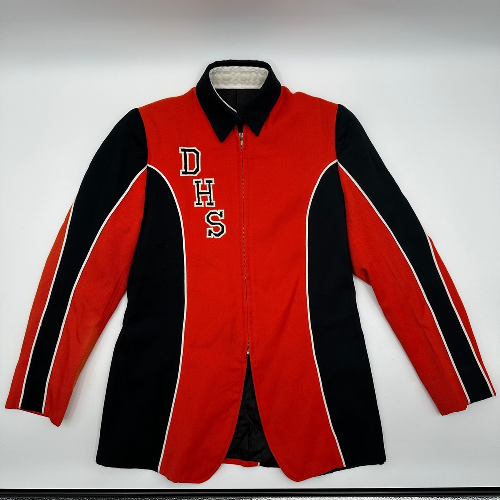 Vintage DHS Marching Band Jacket Red Black Uniform Zip Up Size 56 Costume Retro